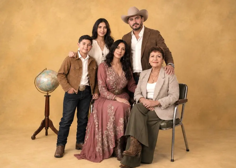 Retrato de una familia de cinco a ocho personas