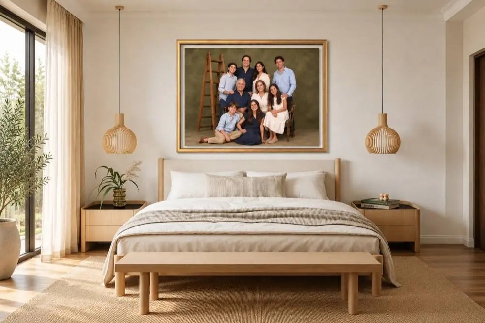 Retrato familiar enmarcado colgado en una sala